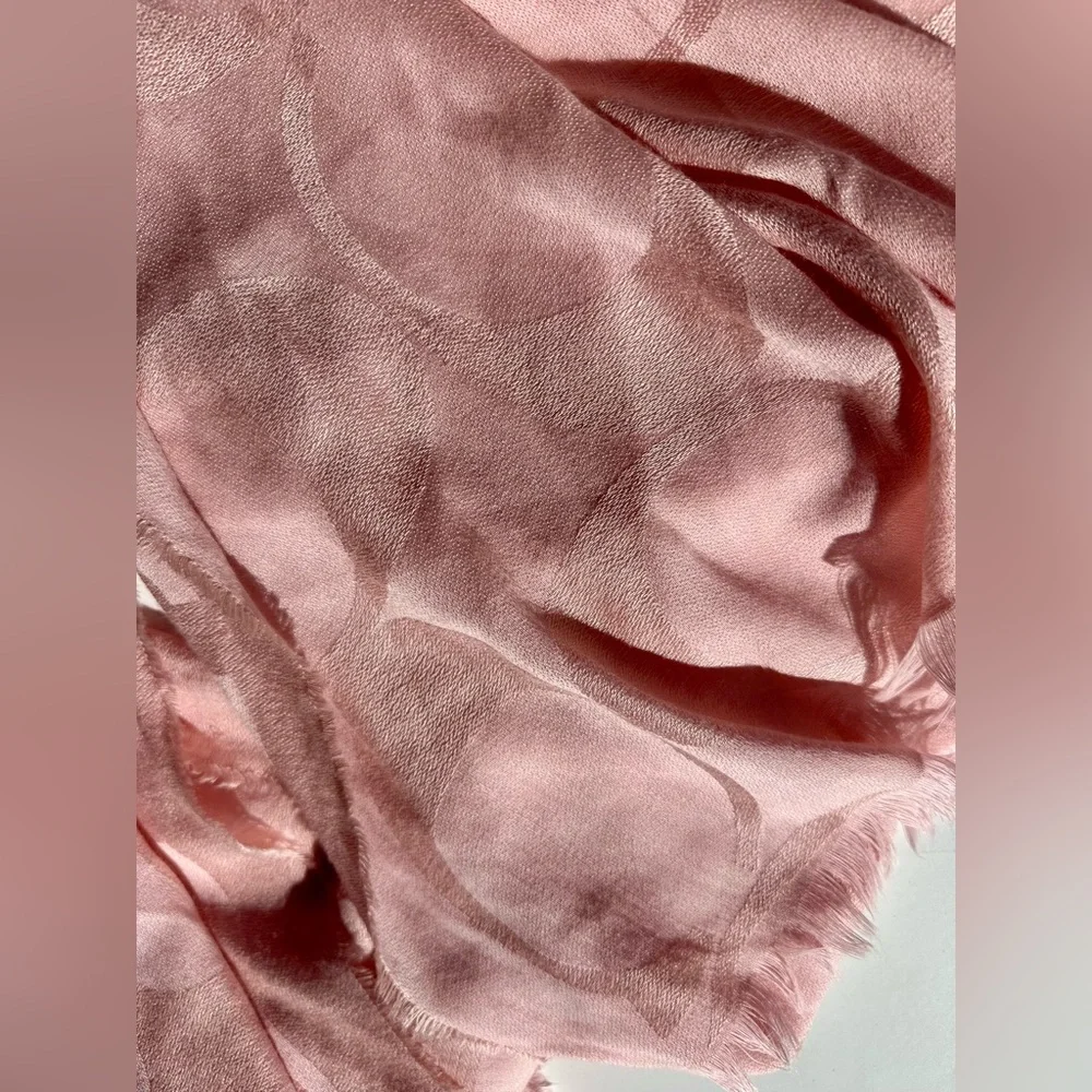 Coach Logo Jacquard Soft Pink Wrap Scarf Stole, Wool - Viscose, 68”x50” - Picture 3 of 9
